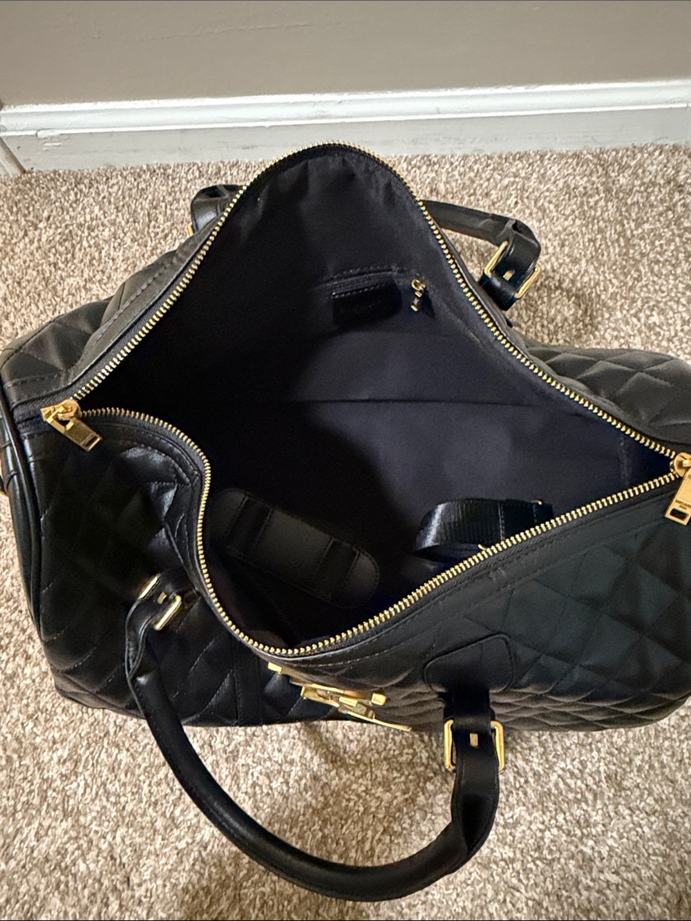 Saint Laurent Black Quilted Leather Satchel with Gold YSL Emblem - Picture 3 of 5